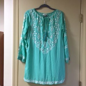 Teal slip dress with sequins and embroidery NWOT